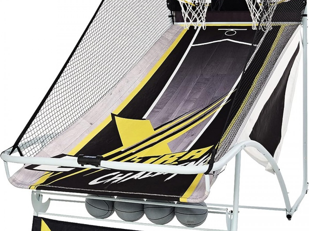 Juego de Baloncesto Arcade Premium con Estante de Almacenamiento Integrado de 4 Bolas